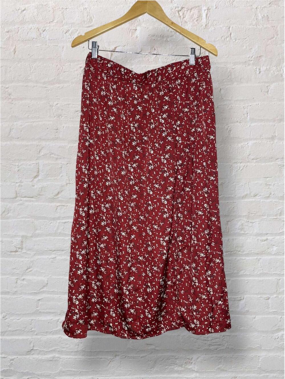 Burgundy Ditsy Floral Midi Skirt Cottagecore Coquette Boho A-Line Festival 12